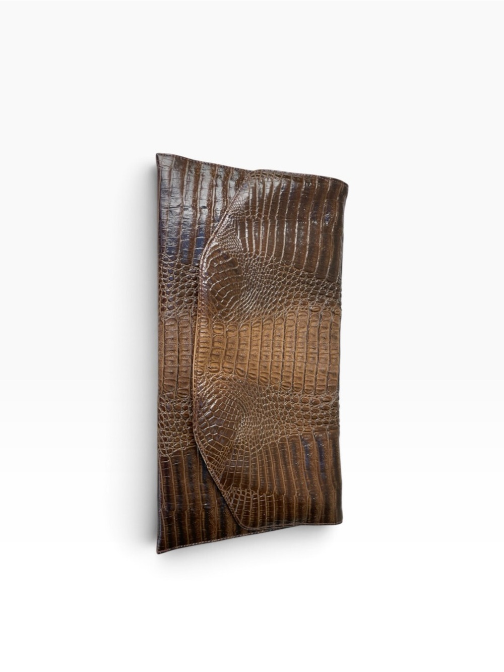 Vintage Genuine Hornback Crocodile Envelope Clutch Bag Brown Large 15.5” - Picture 9 of 11